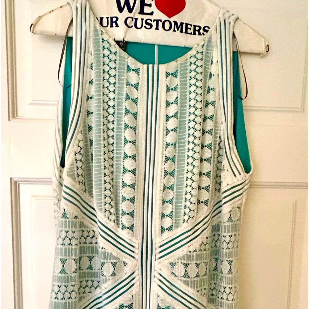 White Lace over Mint Green Sheath Dress Size 10 by Muse